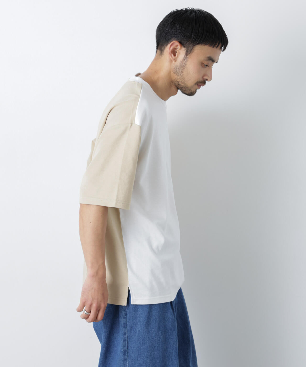 2トーンシルケット切り替えTシャツ 半袖 6726124242