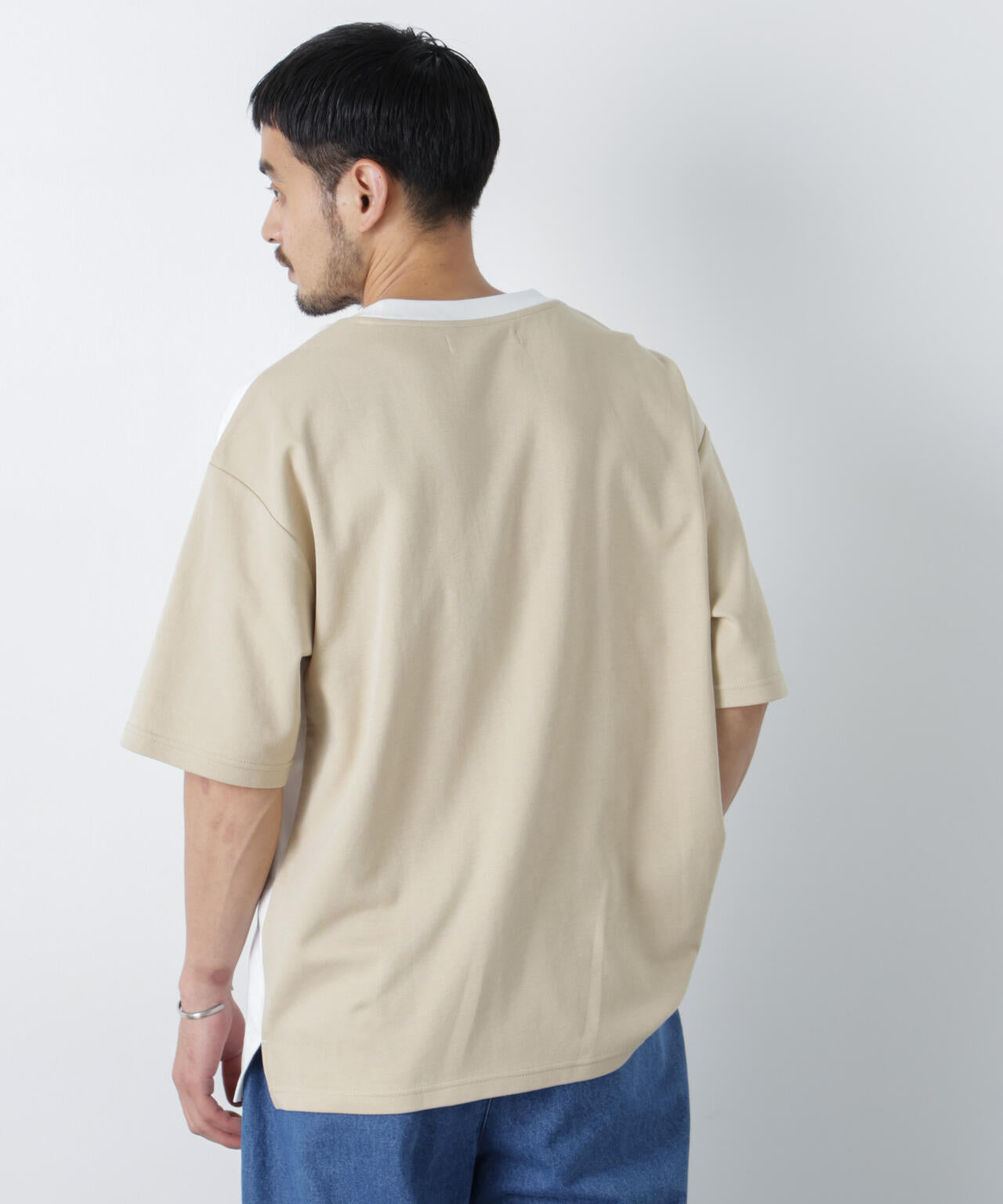 2トーンシルケット切り替えTシャツ 半袖 6726124242