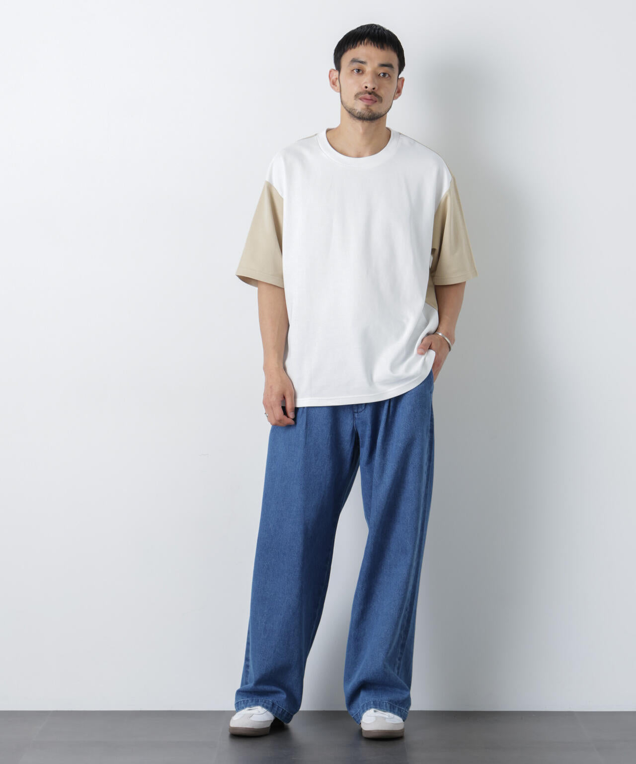 2トーンシルケット切り替えTシャツ 半袖 6726124242