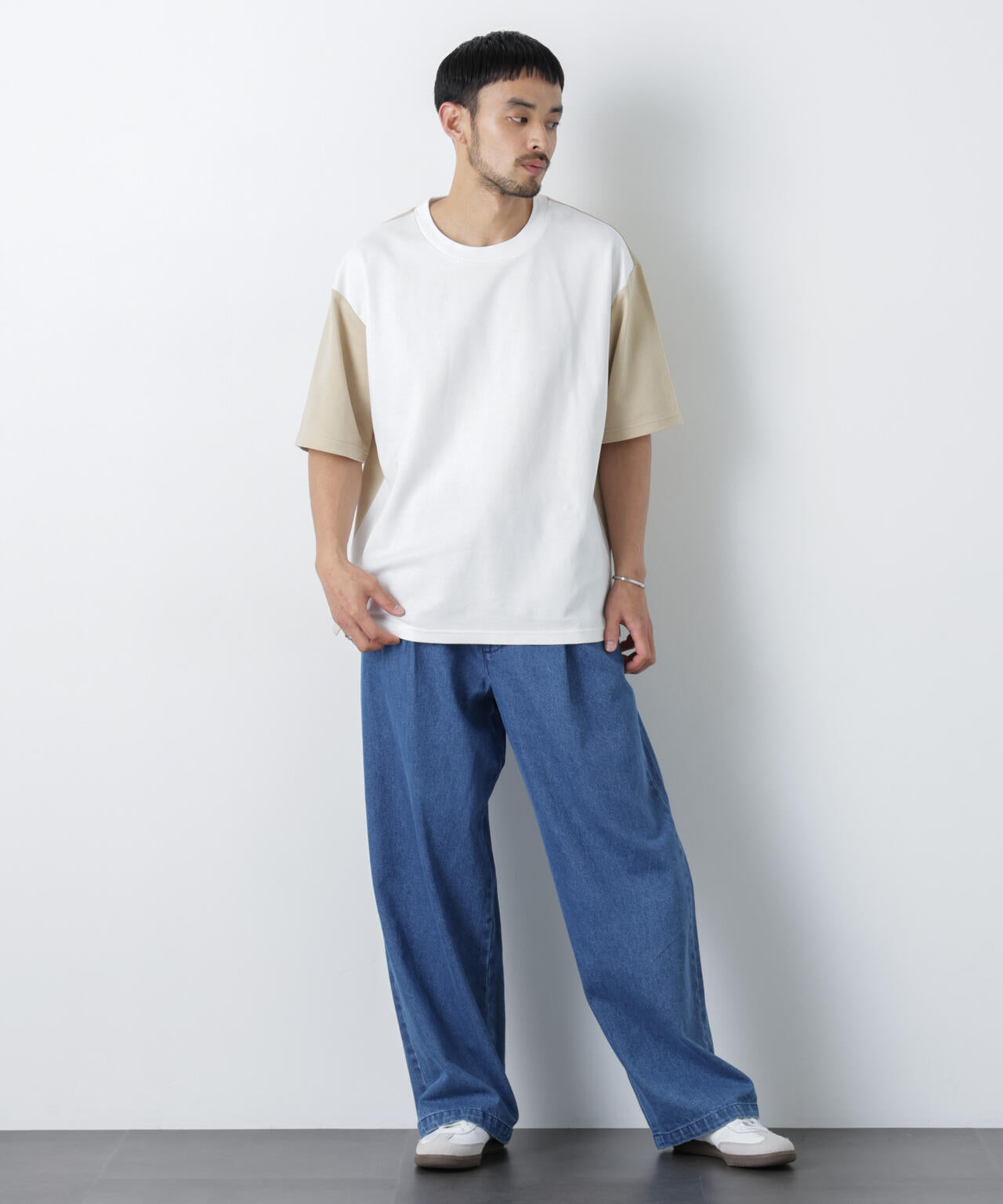2トーンシルケット切り替えTシャツ 半袖 6726124242