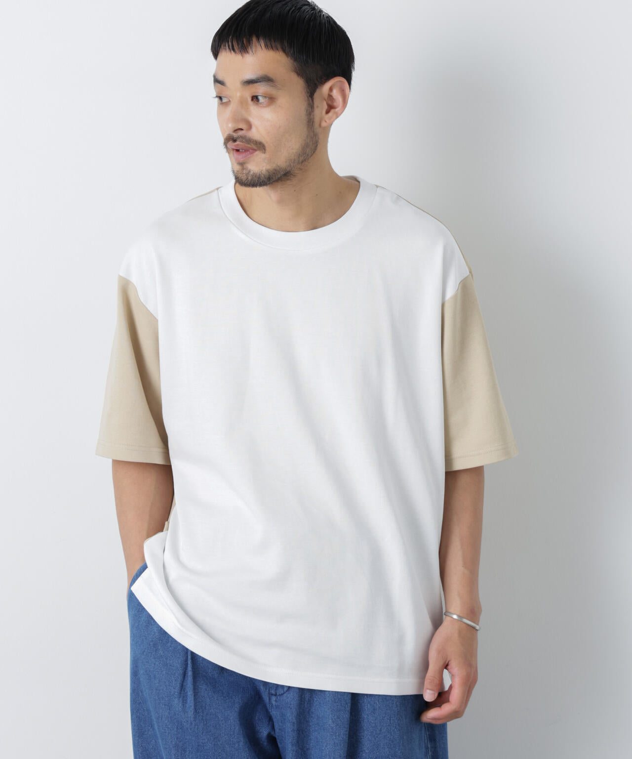 2トーンシルケット切り替えTシャツ 半袖 6726124242