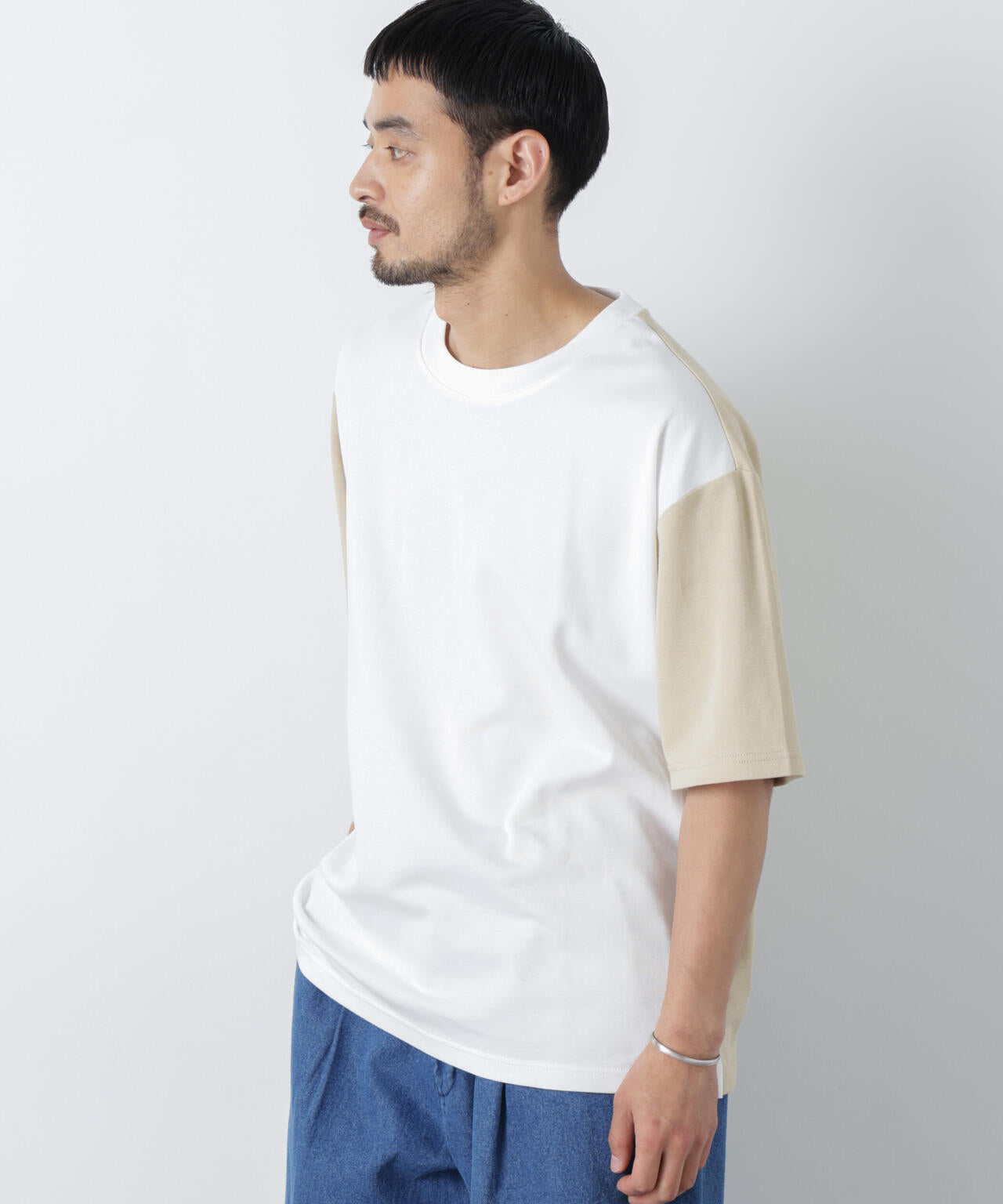 2トーンシルケット切り替えTシャツ 半袖 6726124242
