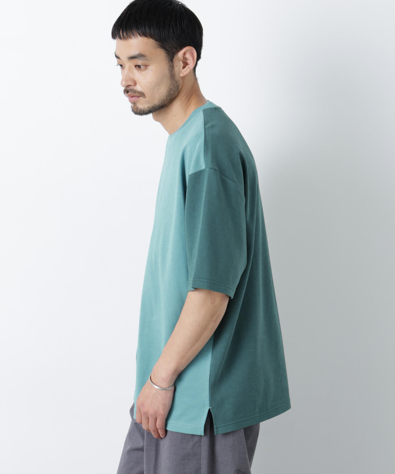 2トーンシルケット切り替えTシャツ 半袖 6726124242