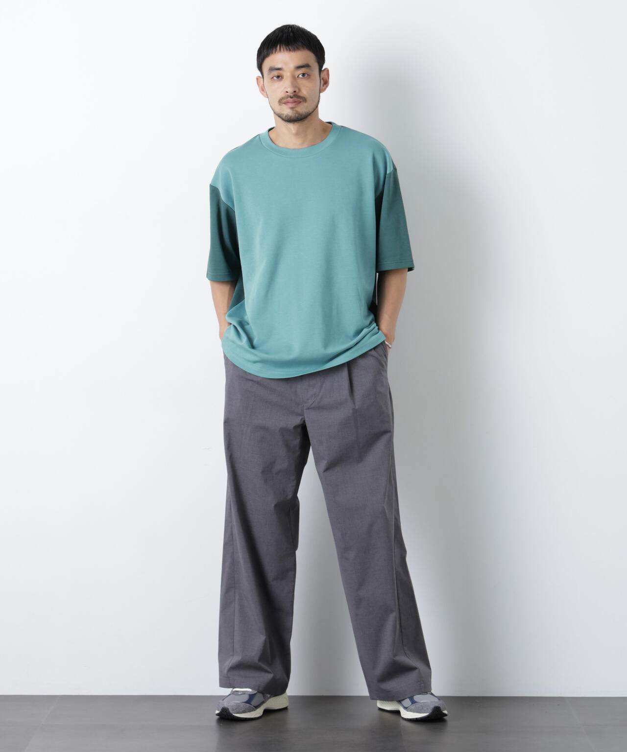 2トーンシルケット切り替えTシャツ 半袖 6726124242