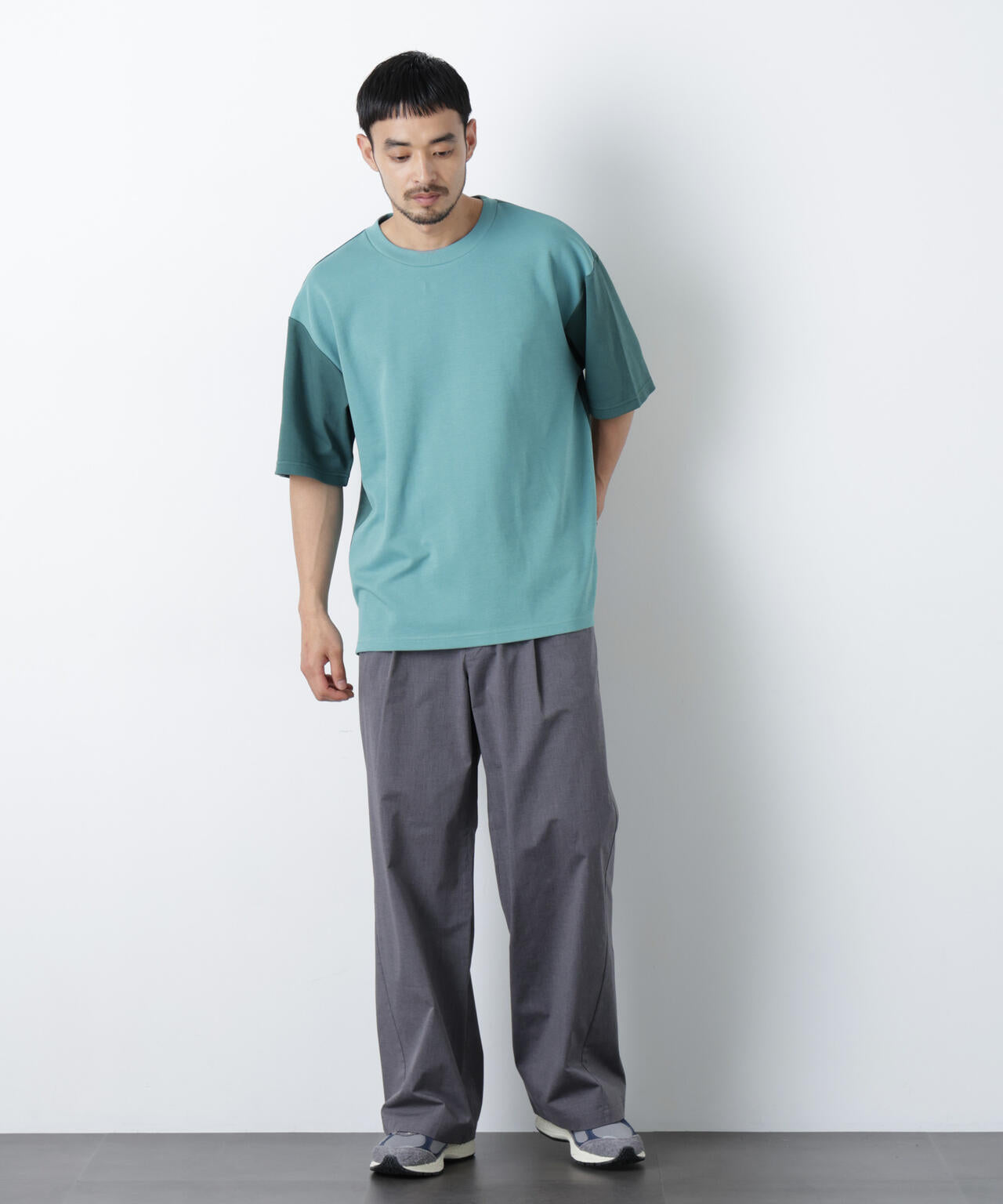 2トーンシルケット切り替えTシャツ 半袖 6726124242