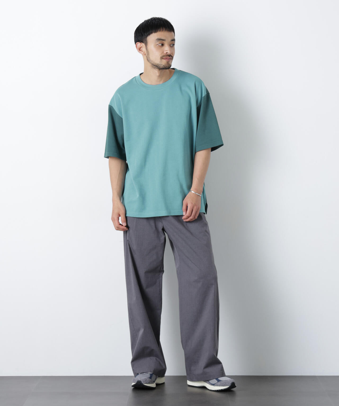 2トーンシルケット切り替えTシャツ 半袖 6726124242