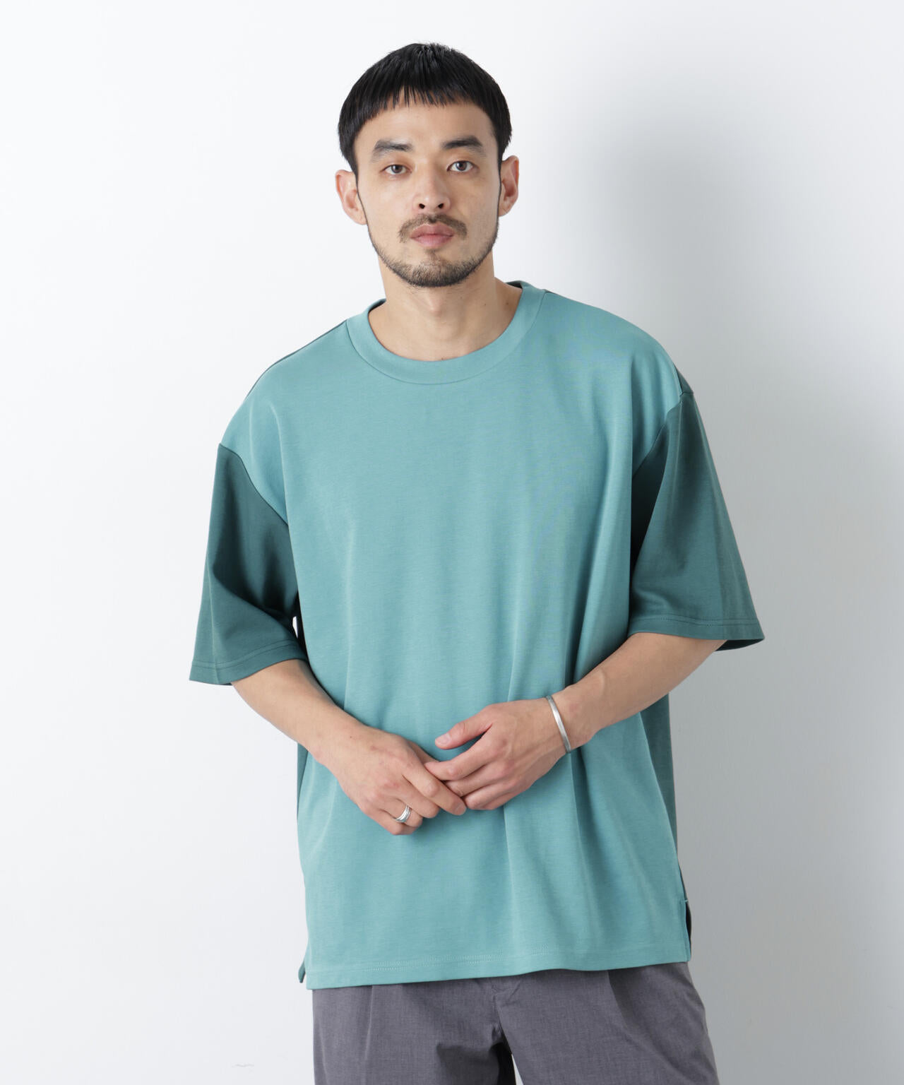 2トーンシルケット切り替えTシャツ 半袖 6726124242