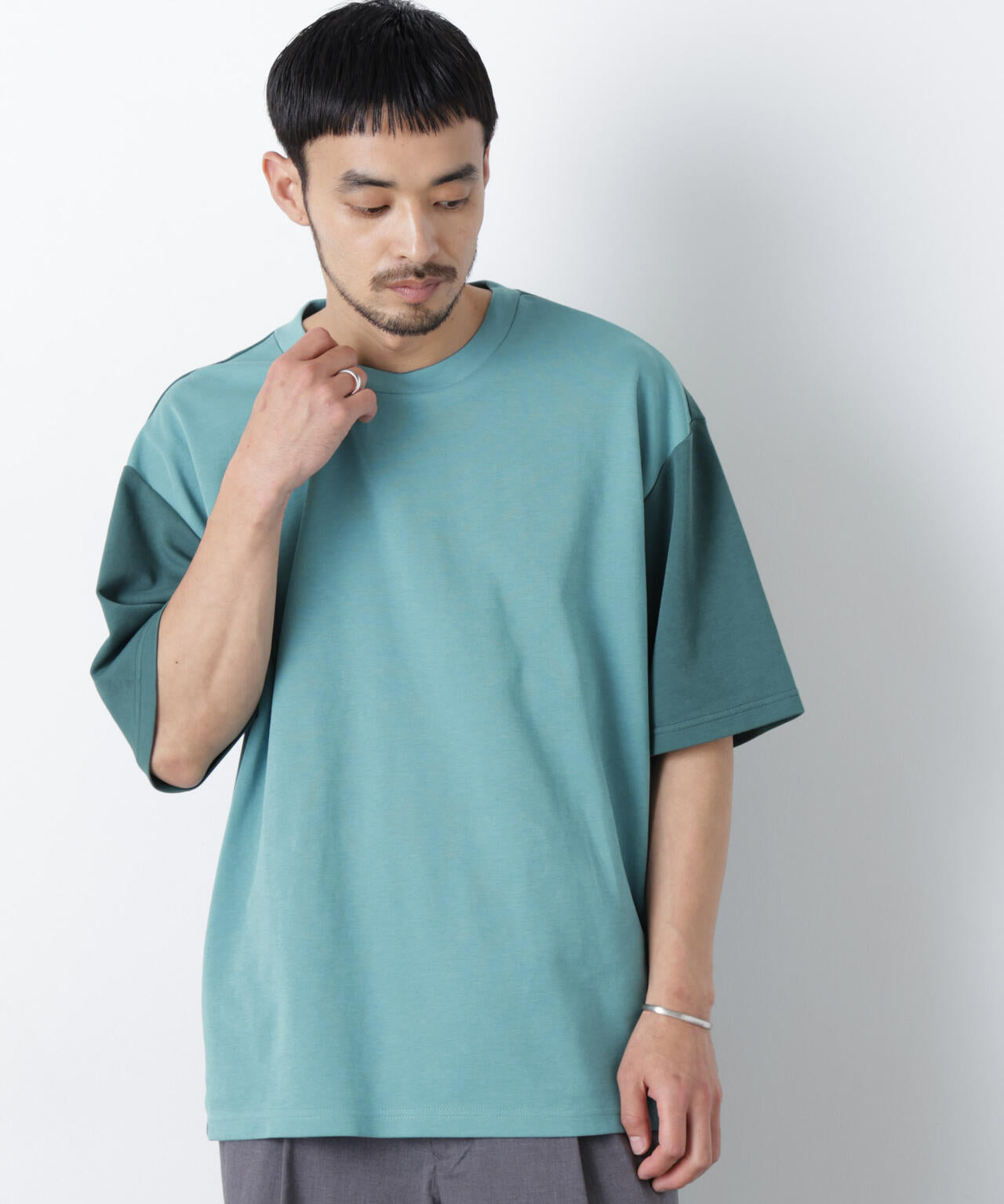 2トーンシルケット切り替えTシャツ 半袖 6726124242