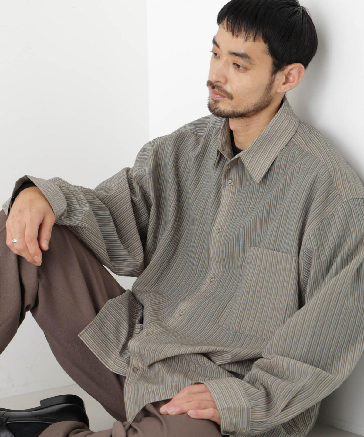 ストライプシアーシャツ 長袖 6726220217