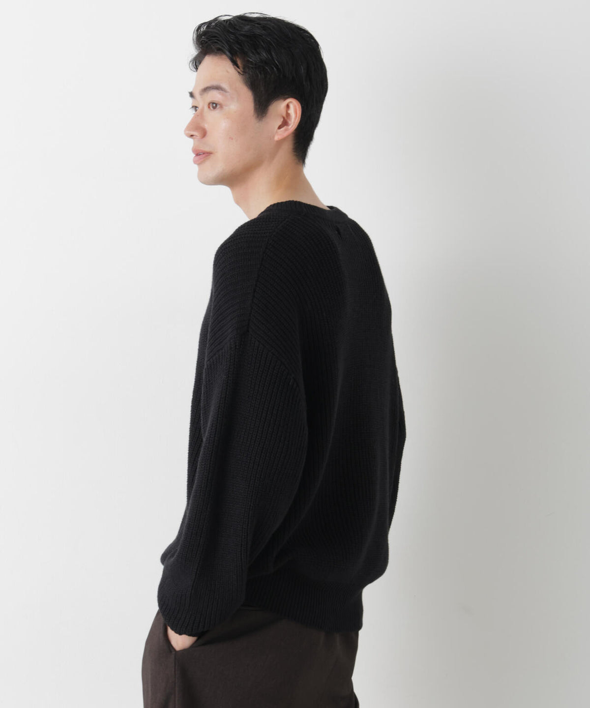 WEB限定/ワイドフィット畔編クルーネックニット 6726222227