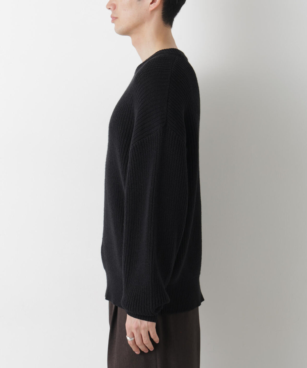 WEB限定/ワイドフィット畔編クルーネックニット 6726222227