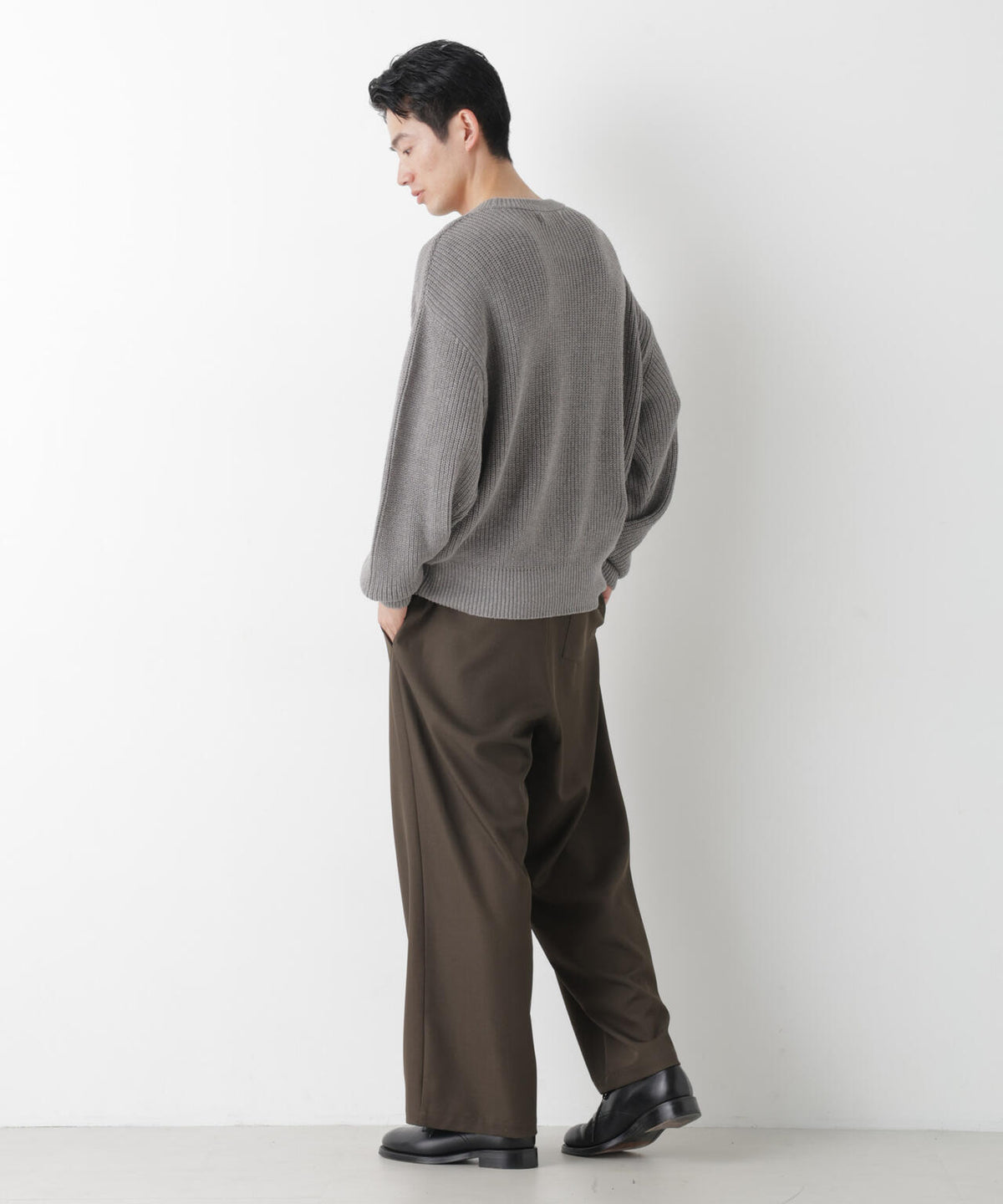 WEB限定/ワイドフィット畔編クルーネックニット 6726222227