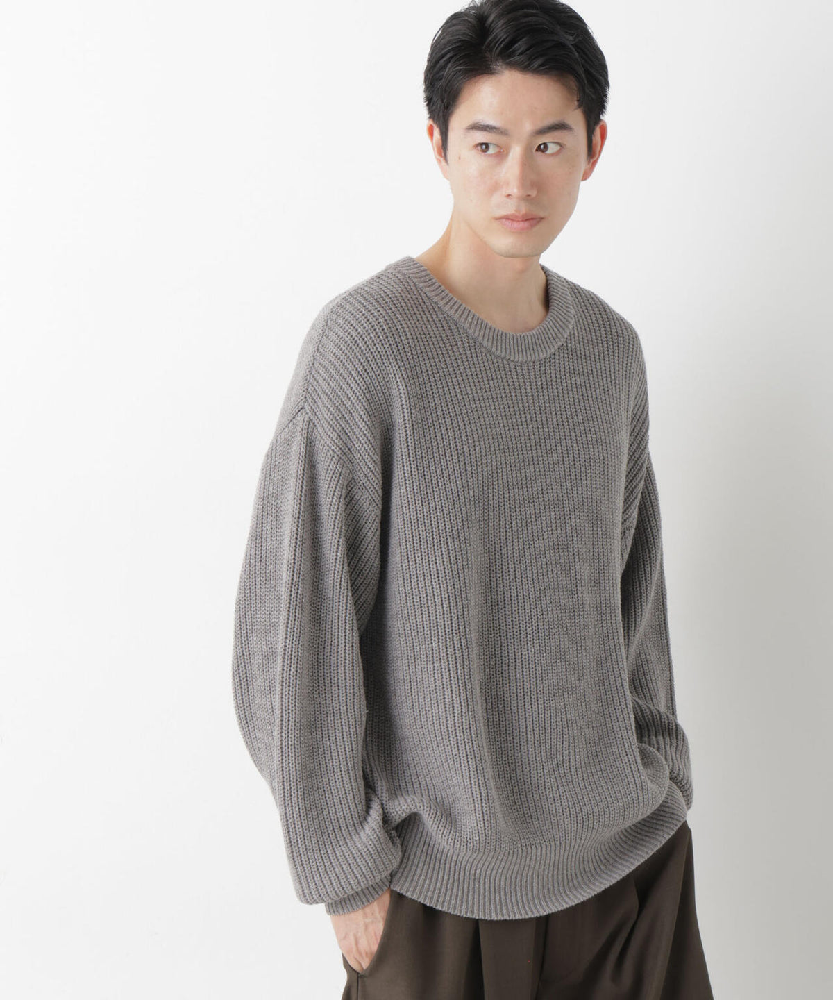 WEB限定/ワイドフィット畔編クルーネックニット 6726222227