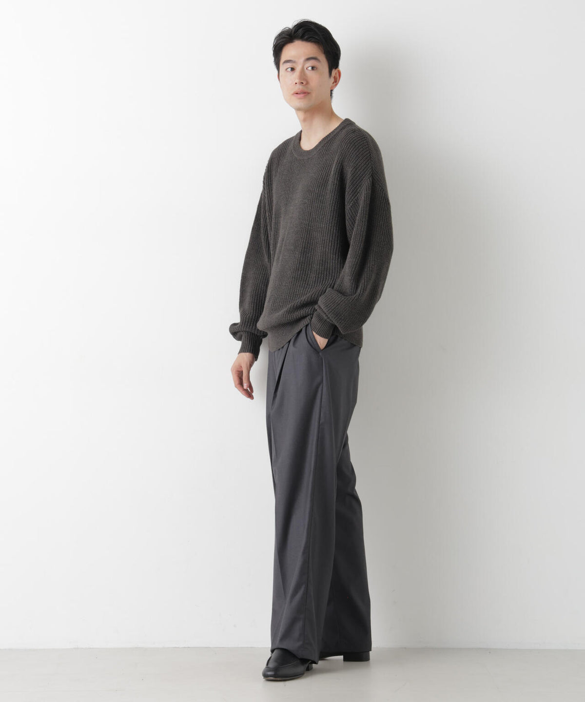 WEB限定/ワイドフィット畔編クルーネックニット 6726222227