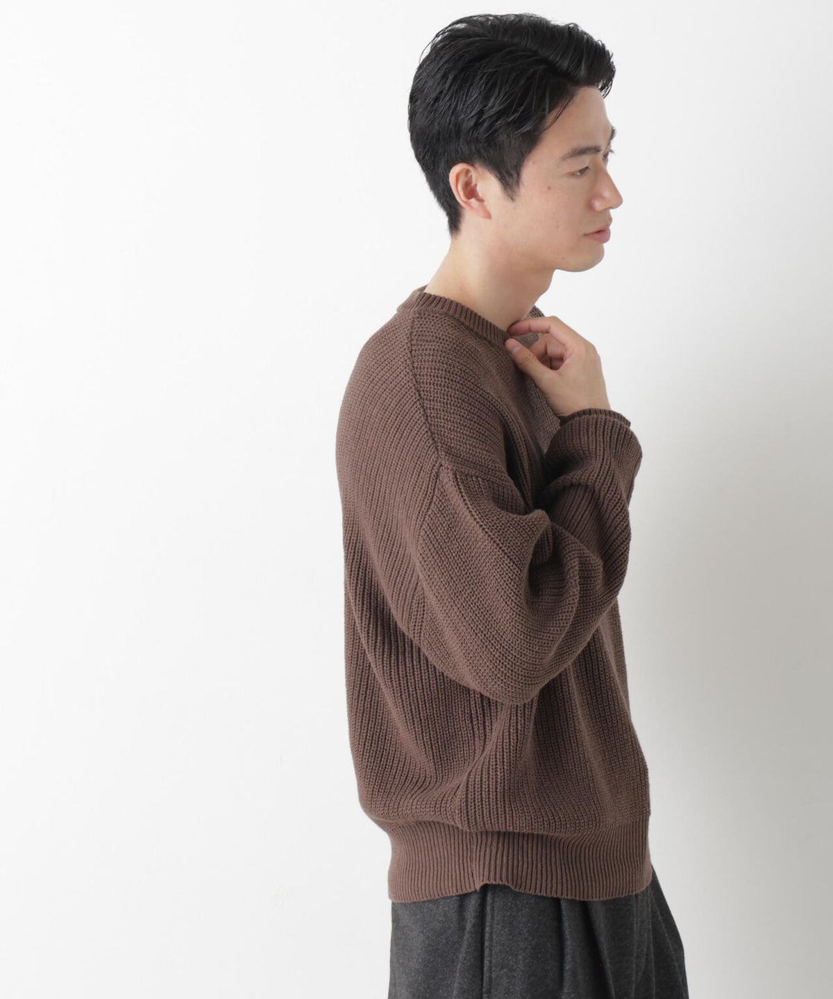 WEB限定/ワイドフィット畔編クルーネックニット 6726222227