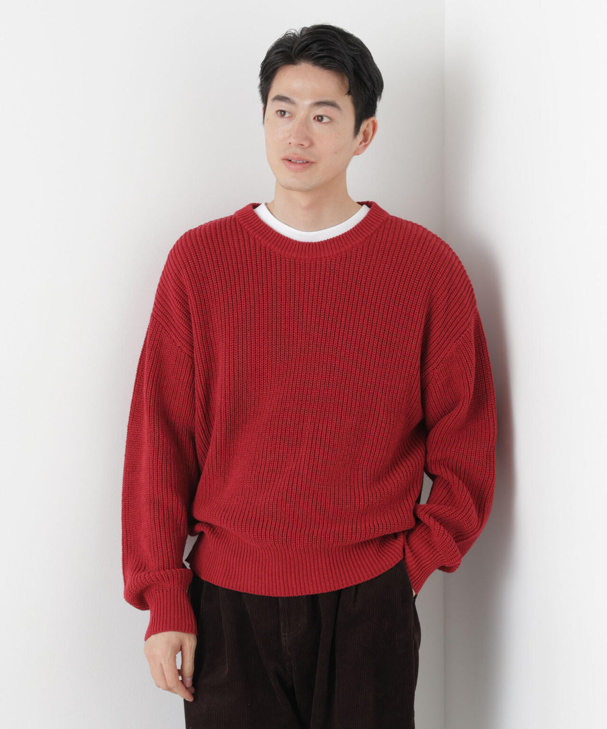 WEB限定/ワイドフィット畔編クルーネックニット 6726222227