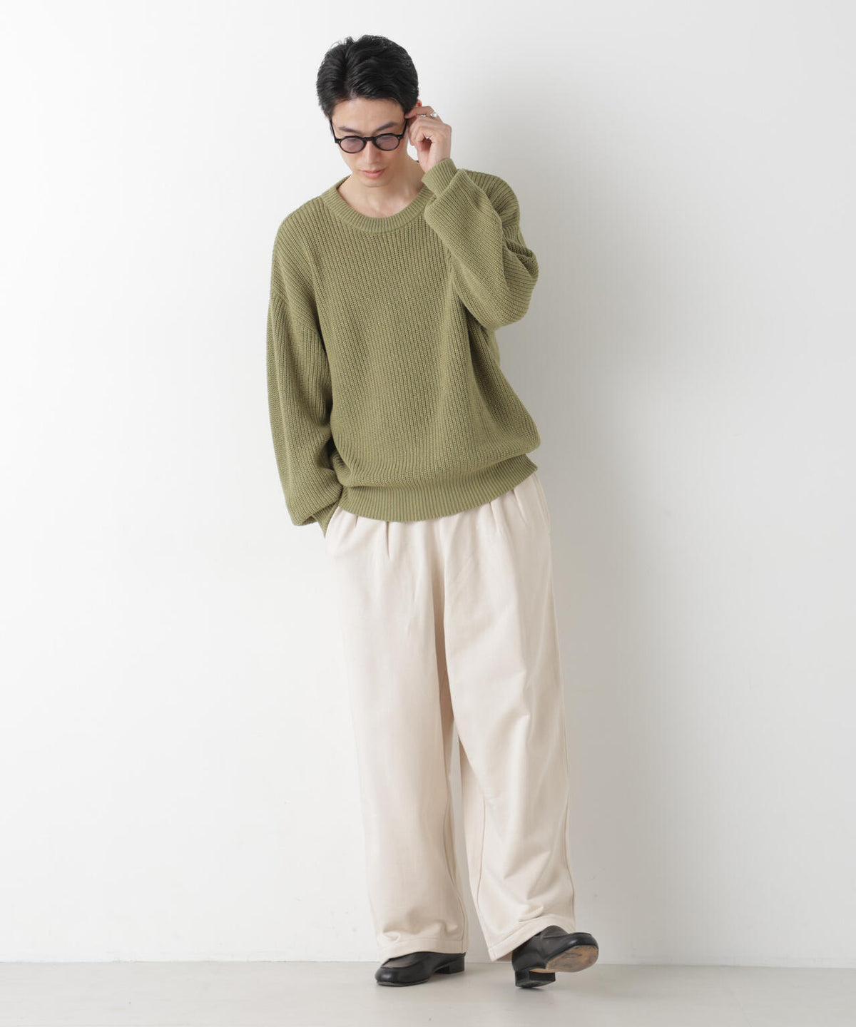 WEB限定/ワイドフィット畔編クルーネックニット 6726222227