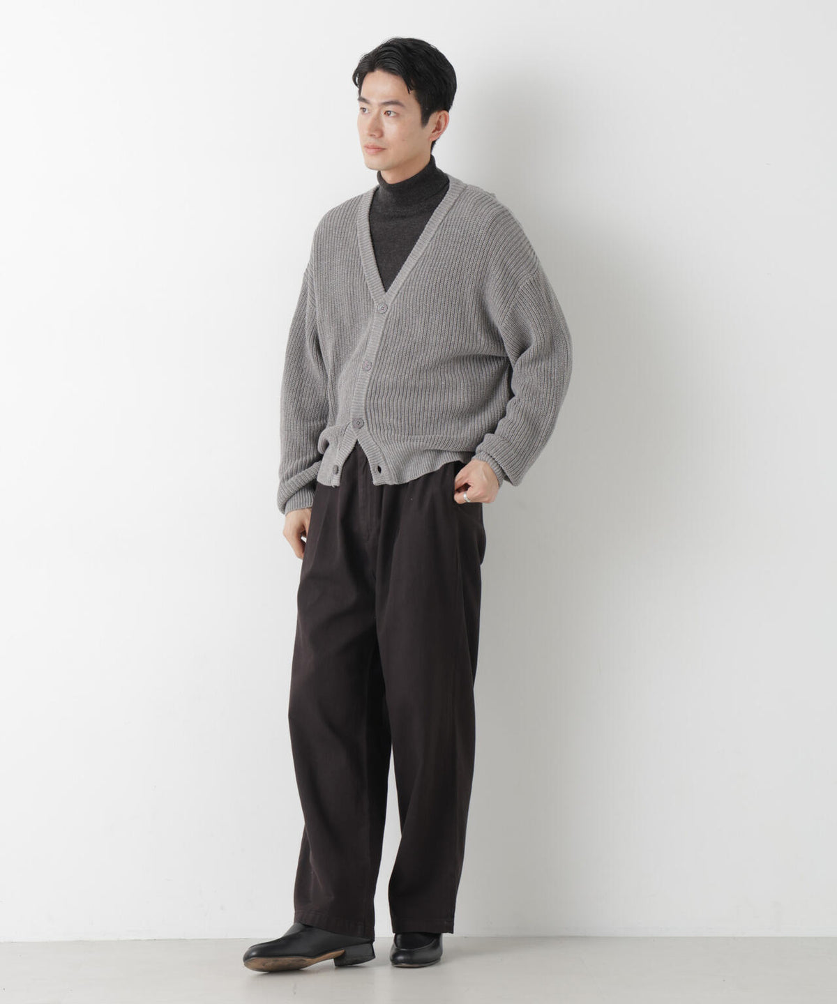 WEB限定/ワイドフィット畔編カーディガン 6726222228