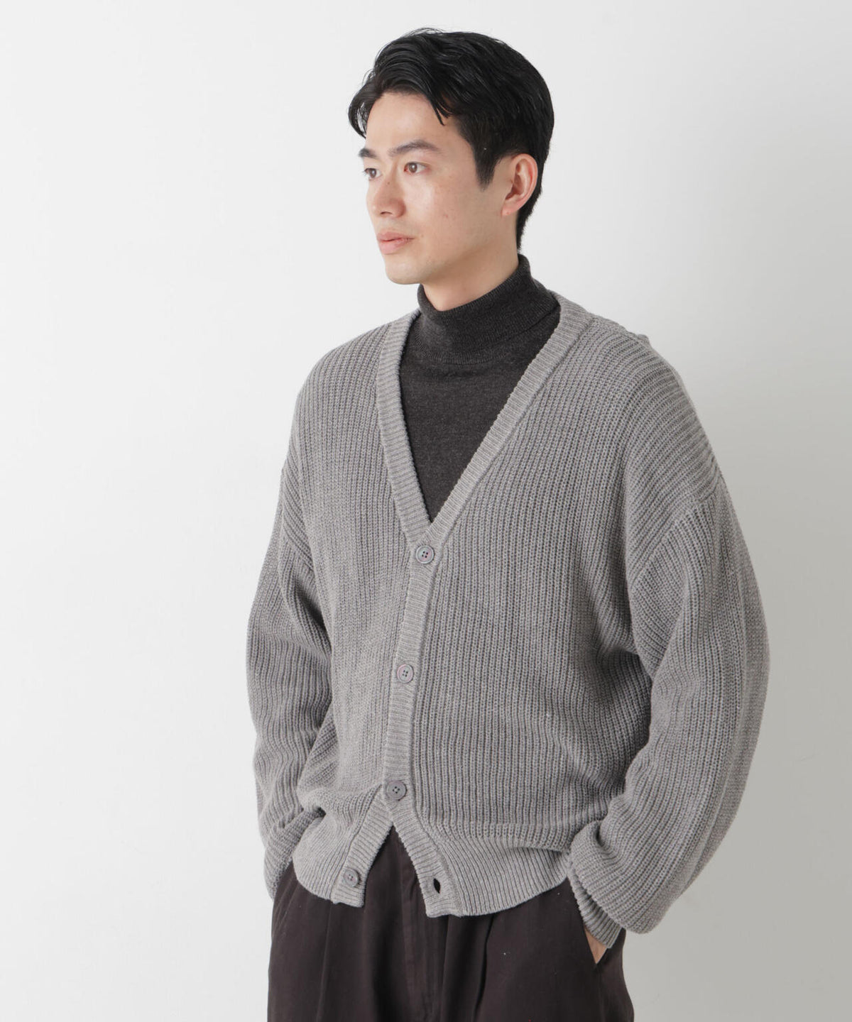 WEB限定/ワイドフィット畔編カーディガン 6726222228