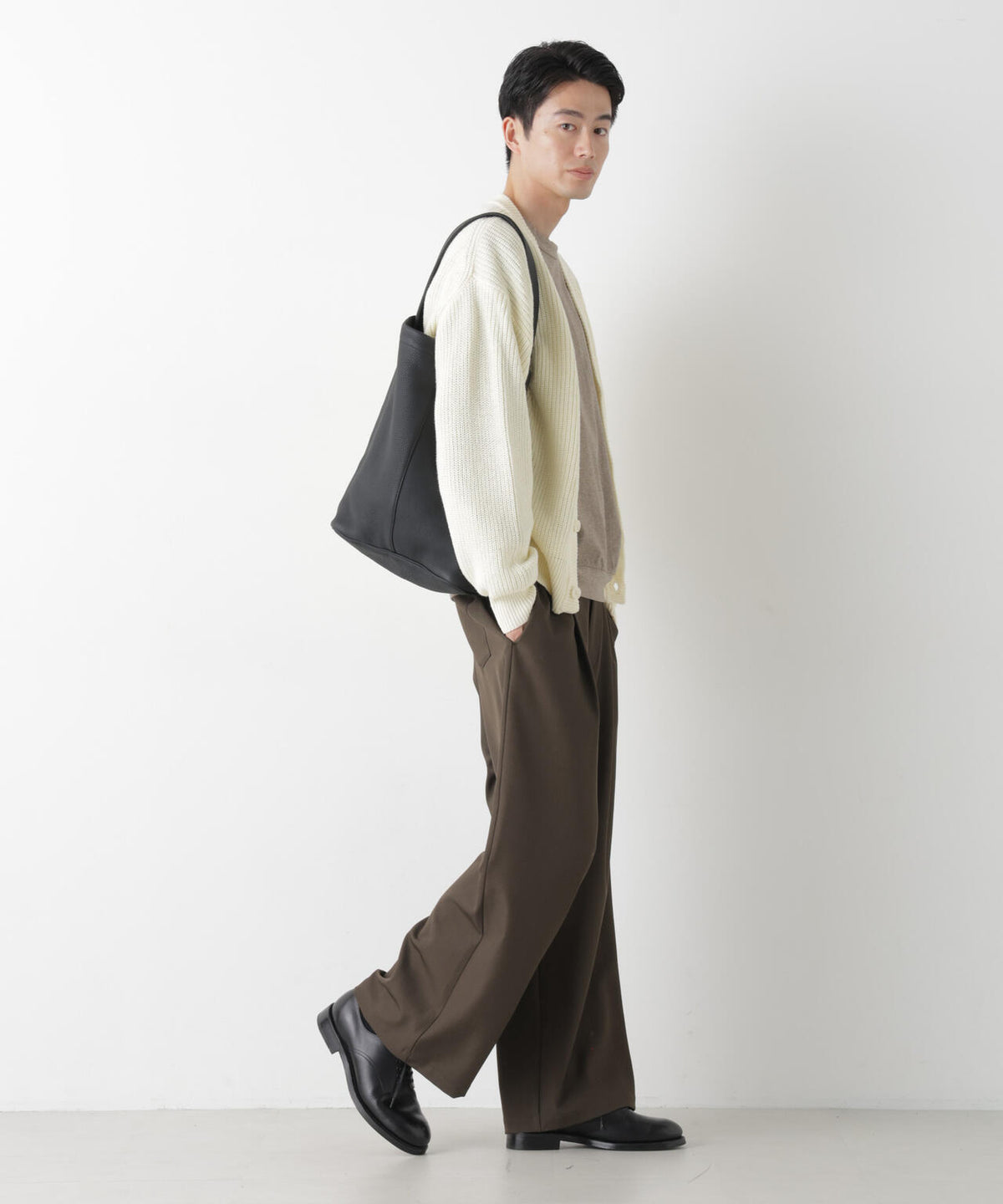 WEB限定/ワイドフィット畔編カーディガン 6726222228