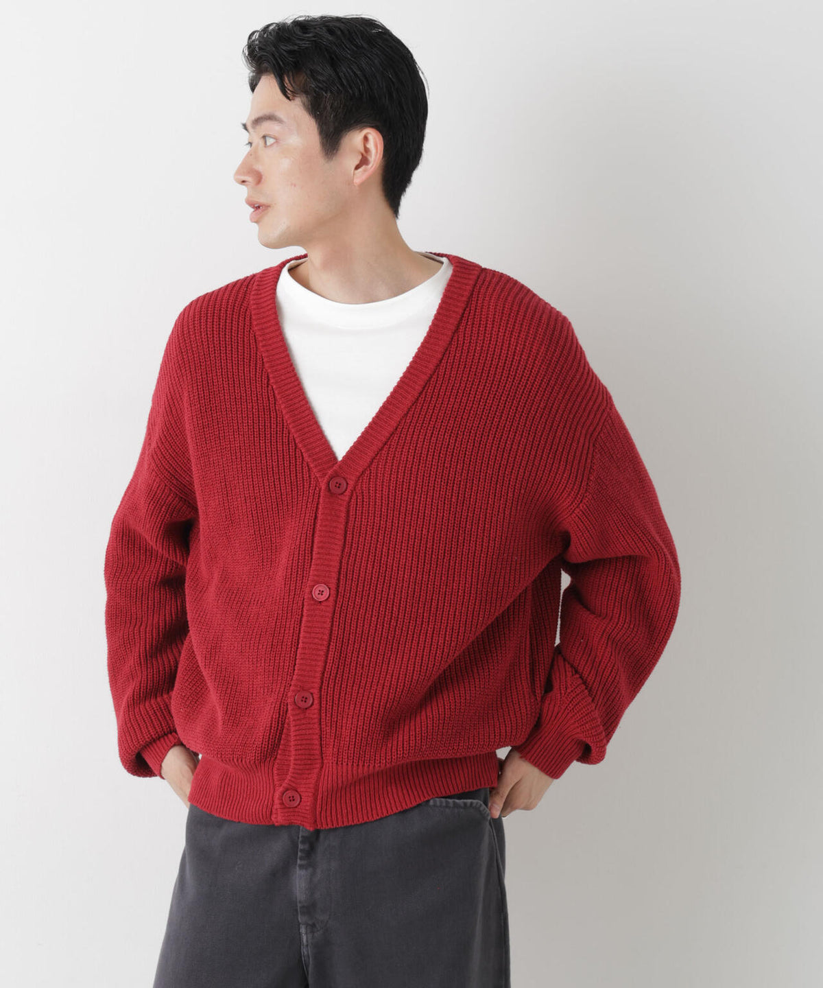 WEB限定/ワイドフィット畔編カーディガン 6726222228