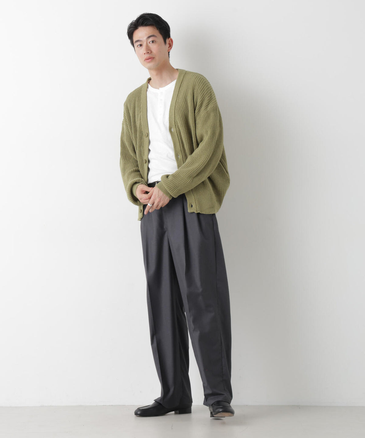 WEB限定/ワイドフィット畔編カーディガン 6726222228