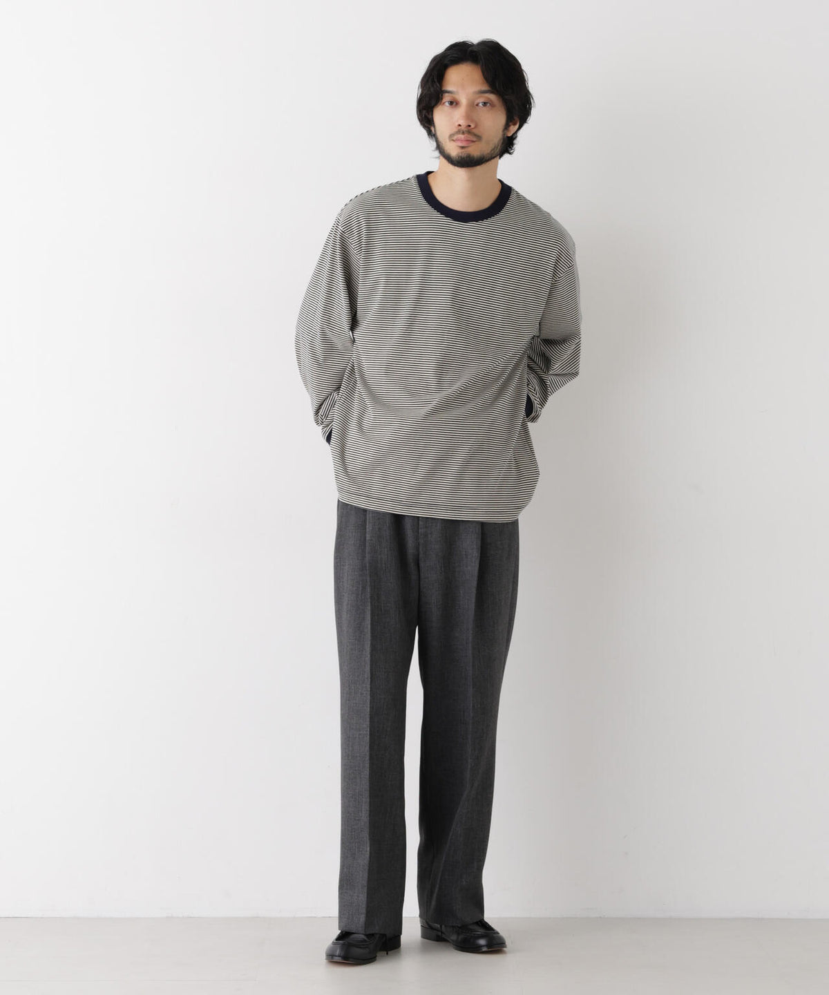 コーマコットン先染めボーダーTシャツ 長袖 6726223210