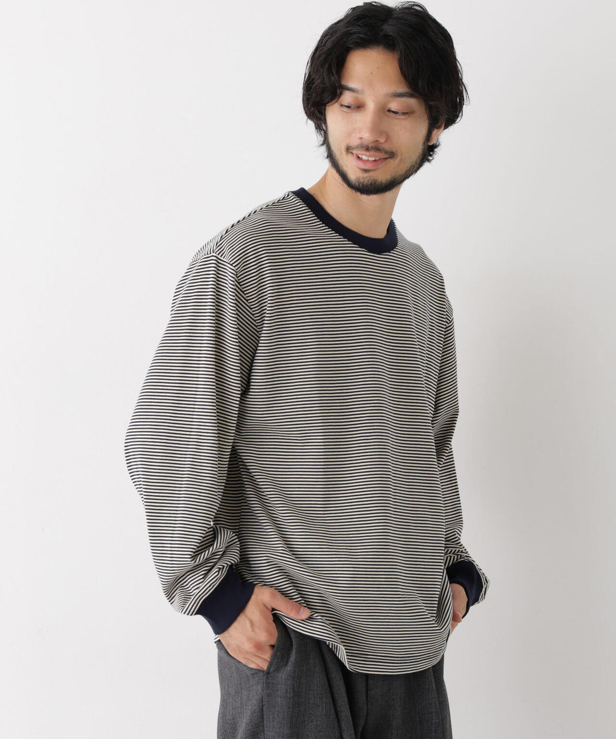 コーマコットン先染めボーダーTシャツ 長袖 6726223210