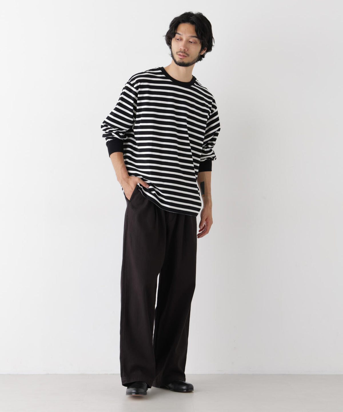 コーマコットン先染めボーダーTシャツ 長袖 6726223210