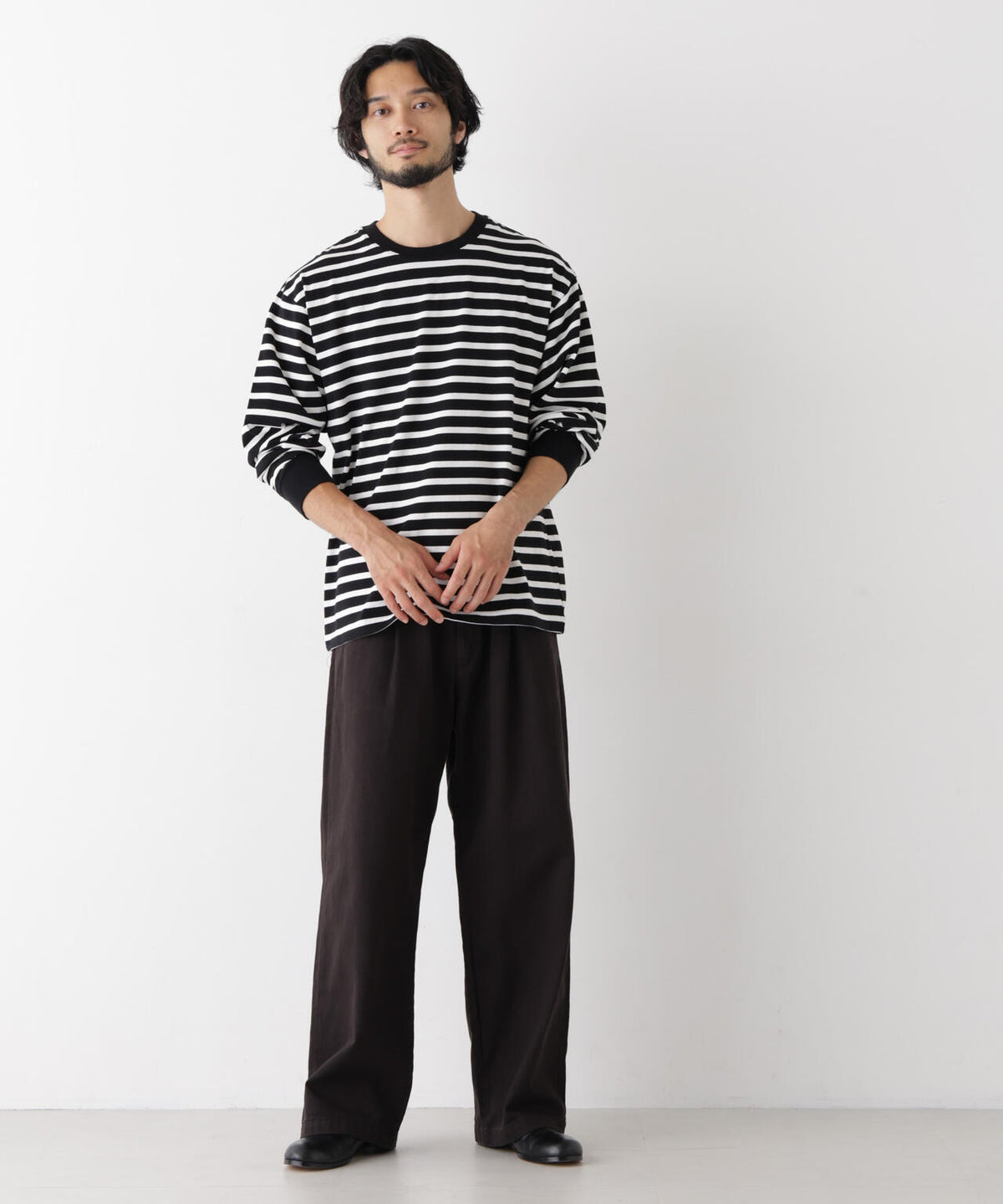 コーマコットン先染めボーダーTシャツ 長袖 6726223210