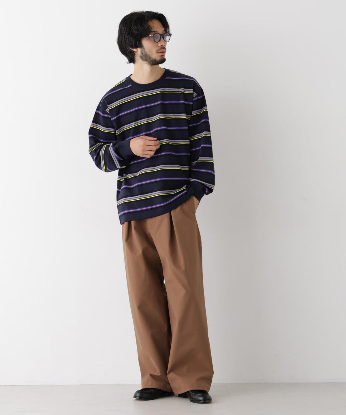 コーマコットン先染めボーダーTシャツ 長袖 6726223210
