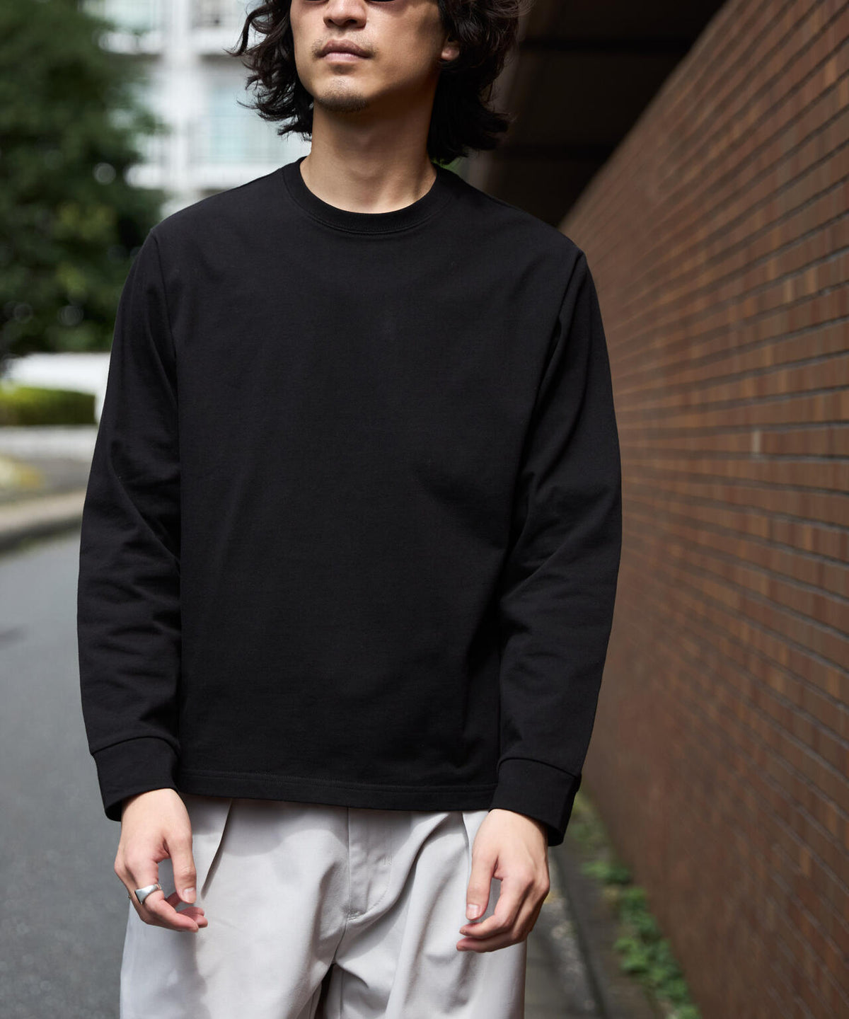 WEB限定/度詰めプレーティングクロップドTシャツ長袖 6726223213