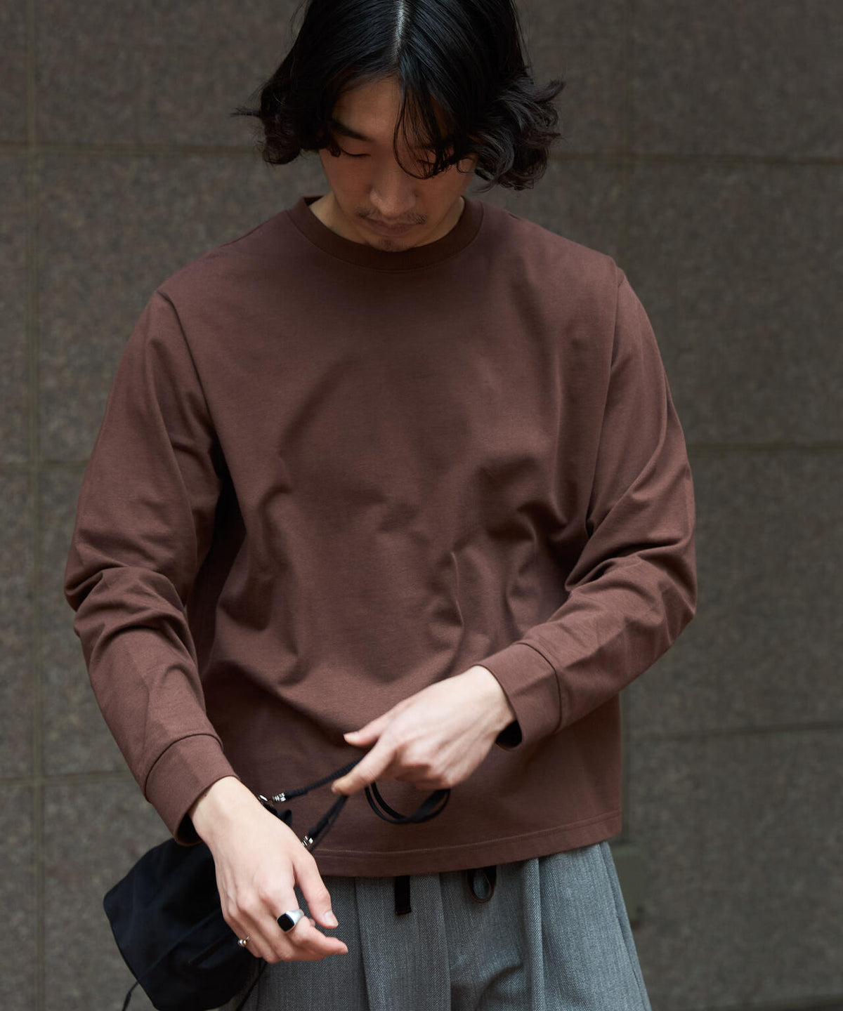 WEB限定/度詰めプレーティングクロップドTシャツ長袖 6726223213