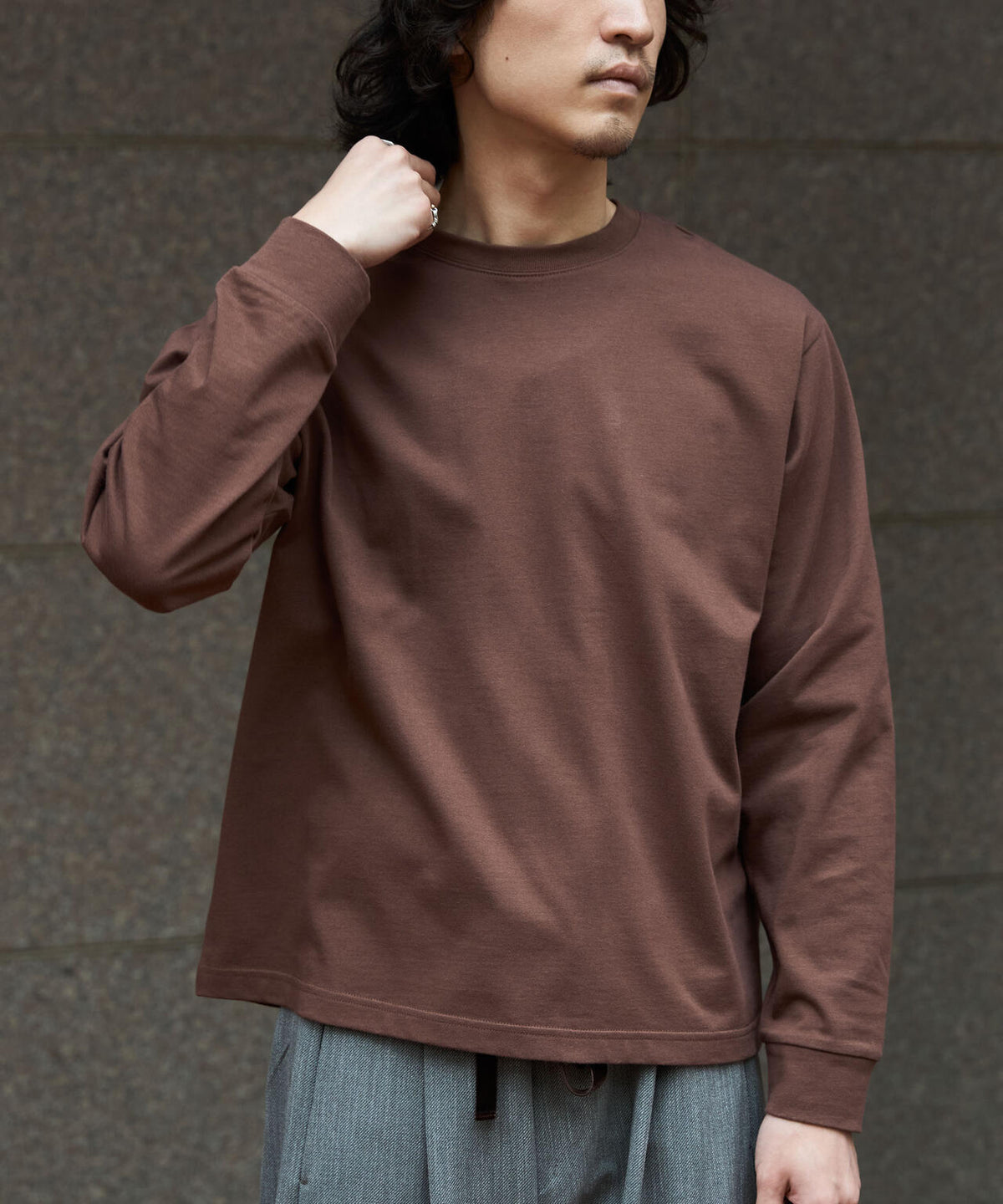 WEB限定/度詰めプレーティングクロップドTシャツ長袖 6726223213