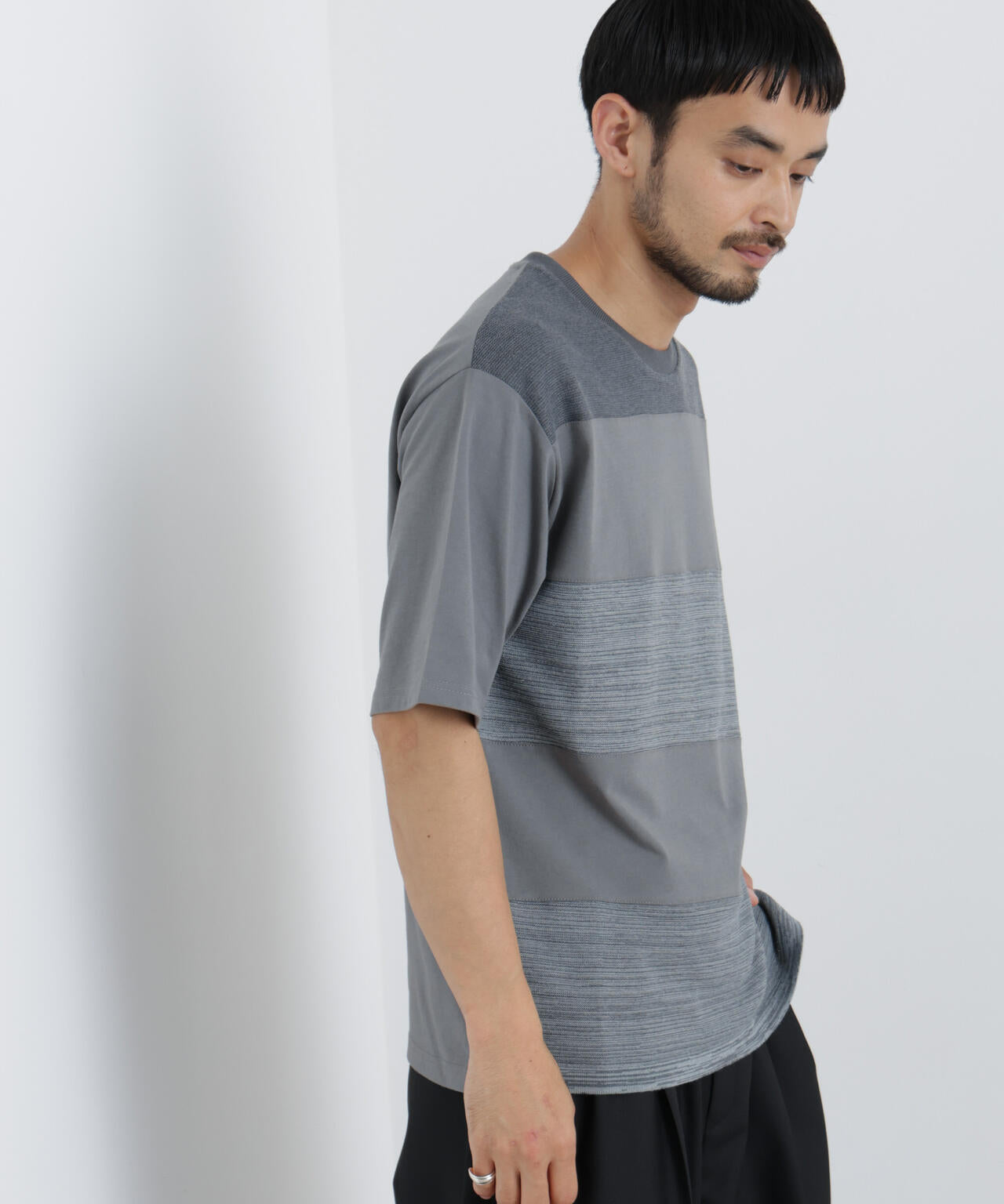 ニットコンビボーダーTシャツ 半袖 6726224214