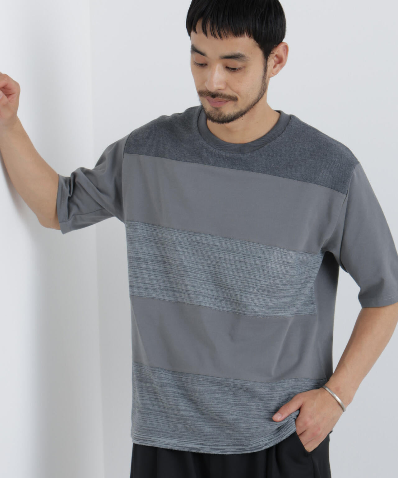 ニットコンビボーダーTシャツ 半袖 6726224214