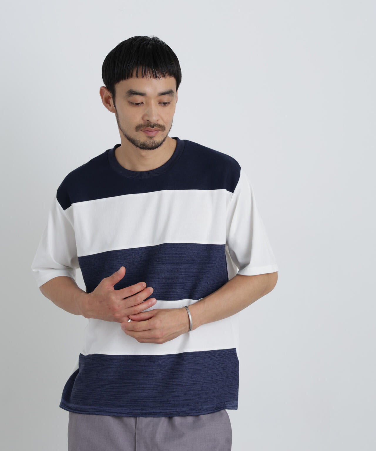 ニットコンビボーダーTシャツ 半袖 6726224214