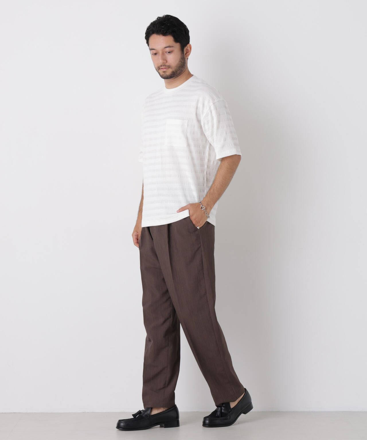 リブボーダーポケットTシャツ 半袖 6726224216