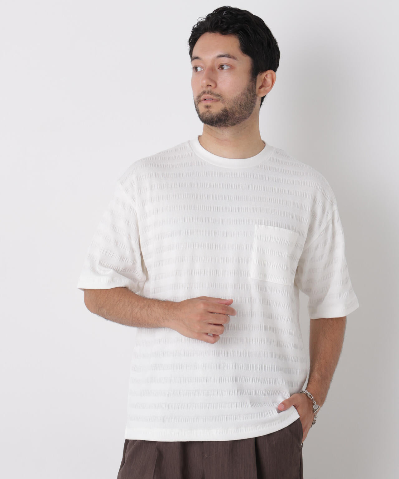 リブボーダーポケットTシャツ 半袖 6726224216