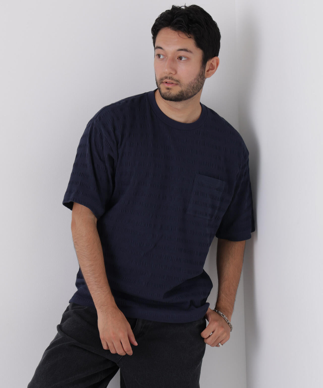 リブボーダーポケットTシャツ 半袖 6726224216