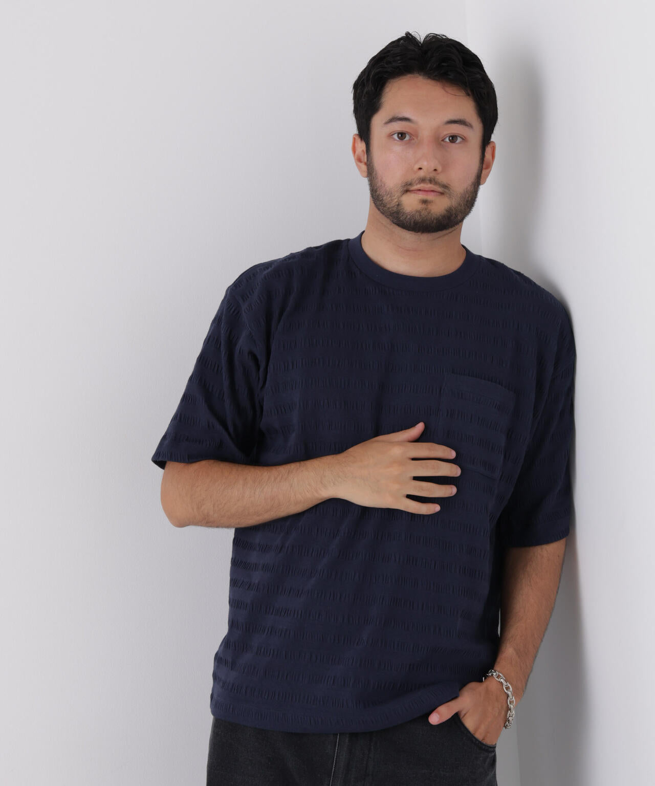 リブボーダーポケットTシャツ 半袖 6726224216