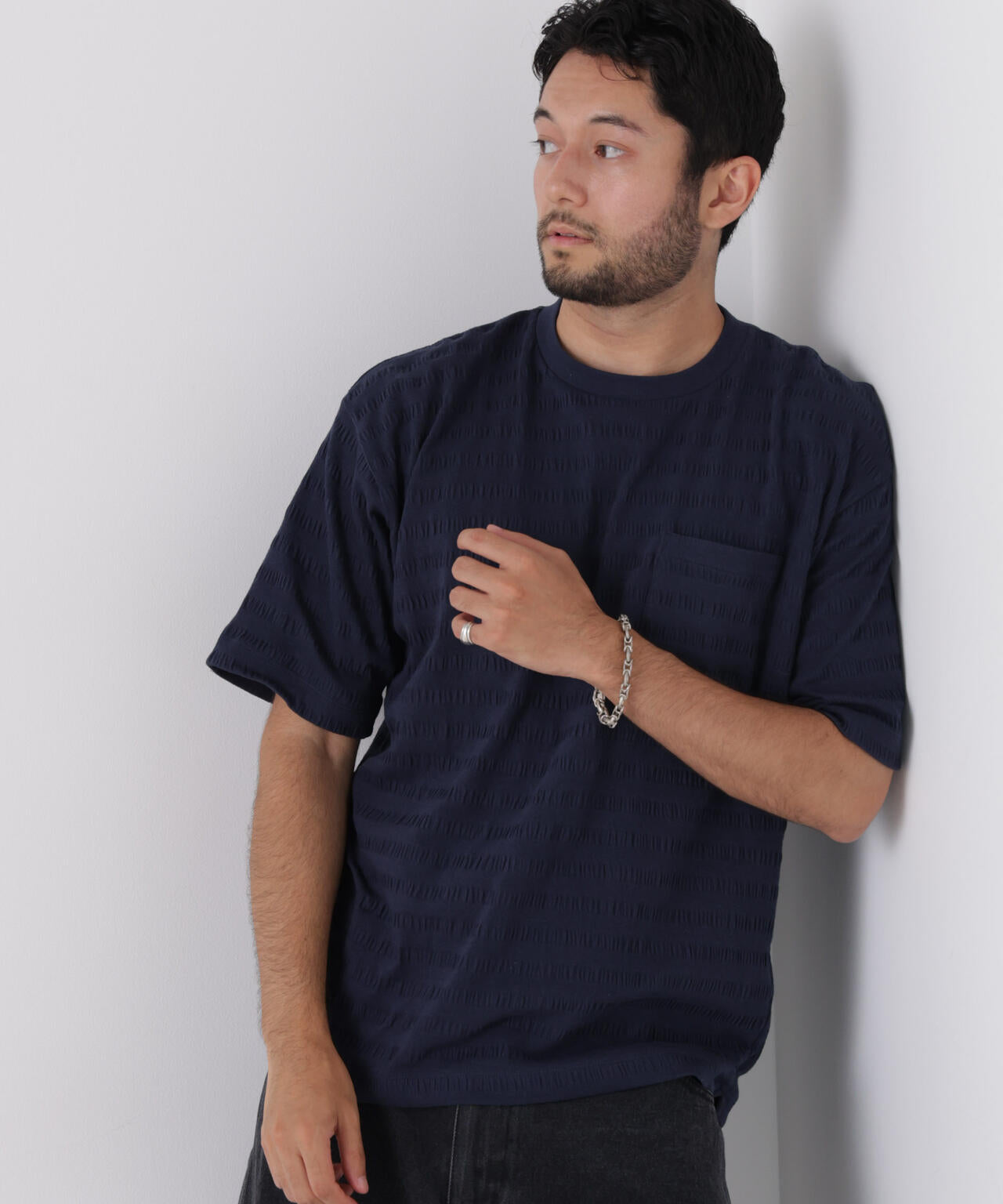 リブボーダーポケットTシャツ 半袖 6726224216