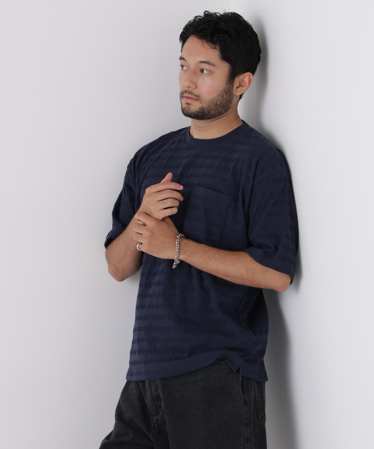 リブボーダーポケットTシャツ 半袖 6726224216