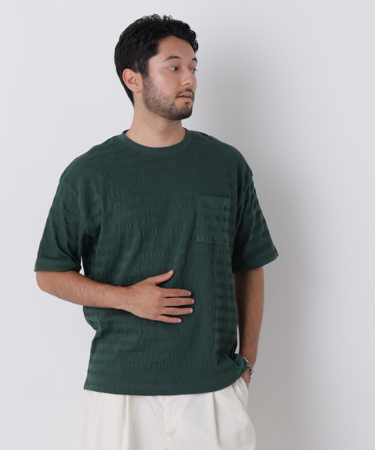リブボーダーポケットTシャツ 半袖 6726224216