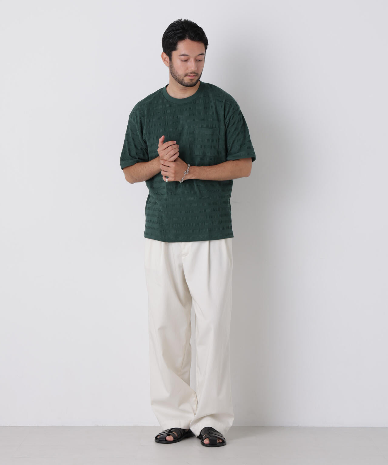 リブボーダーポケットTシャツ 半袖 6726224216