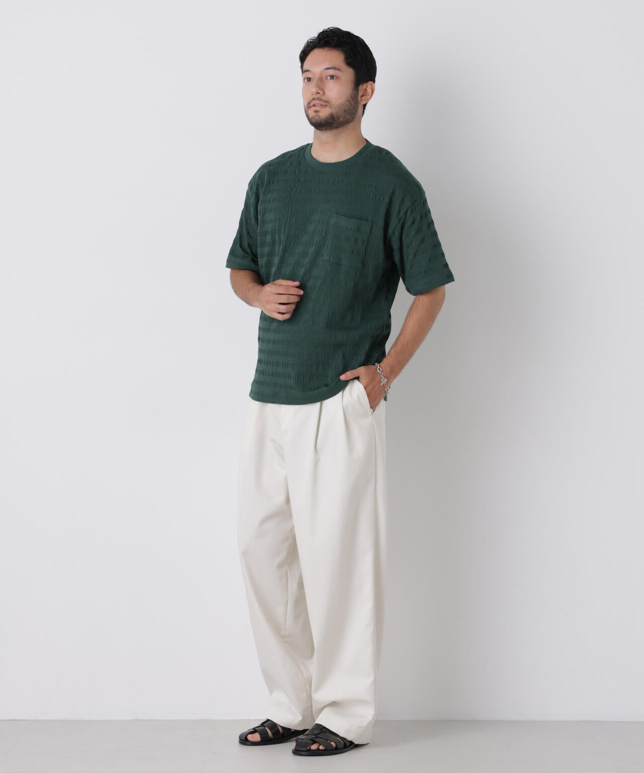 リブボーダーポケットTシャツ 半袖 6726224216