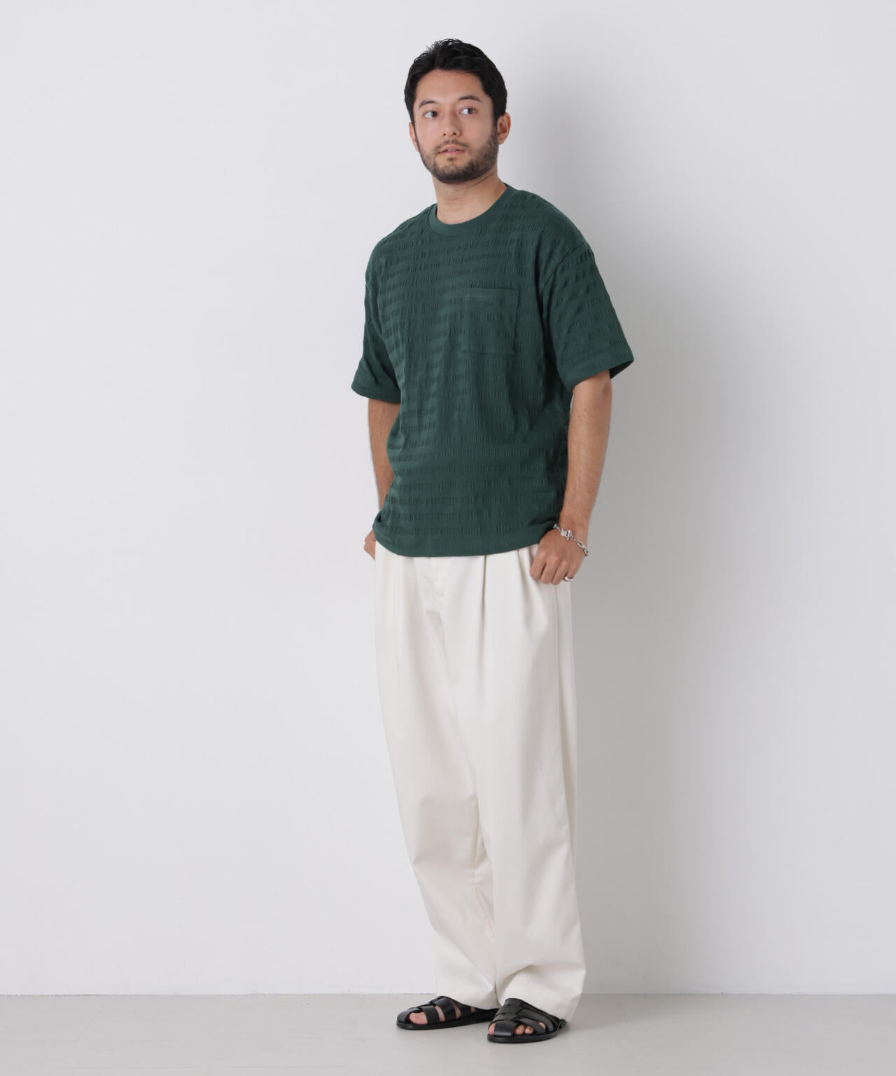 リブボーダーポケットTシャツ 半袖 6726224216