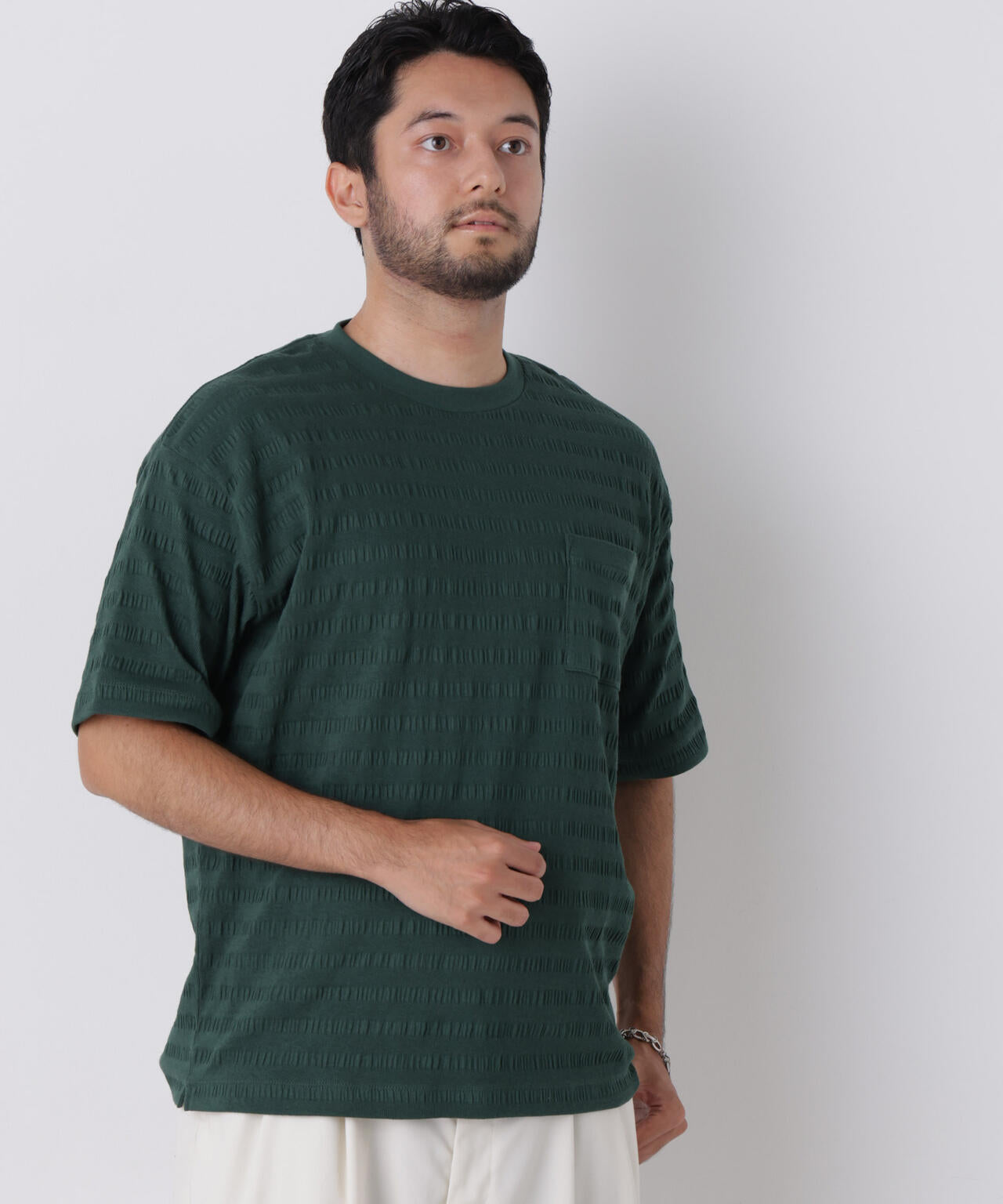 リブボーダーポケットTシャツ 半袖 6726224216