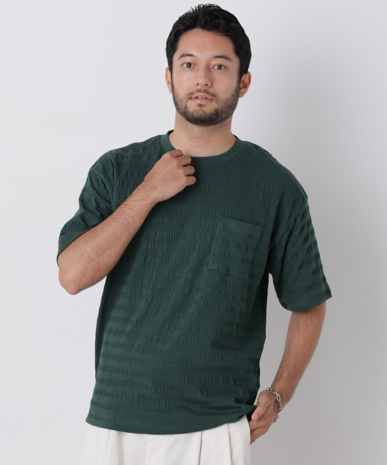 リブボーダーポケットTシャツ 半袖 6726224216