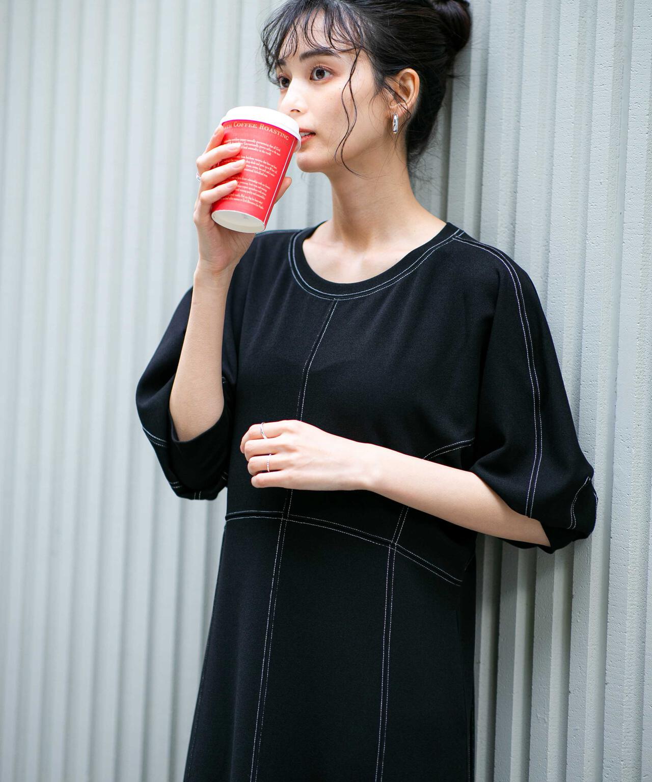 LB.04/WEB限定 配色ステッチ袖ボリュームワンピース【低身長サイズ有】 6733119318